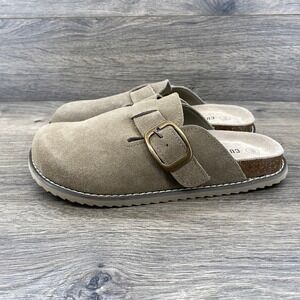 Cushionaire Womens Genuine Suede Leather Buckle Clog Mules Taupe Brown Size 9M